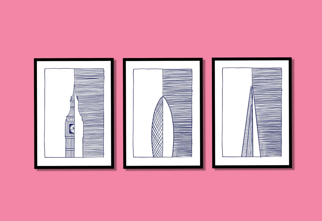 London Skyscrapers Modern Line Art - Print Set of 3 | City Skyscraper ...