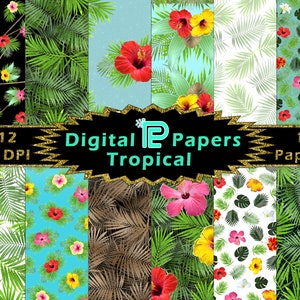 Tropical Digital Paper // Tropical Digital Background // Clipart // PNG // JPG // Tropical // Scrapbooking