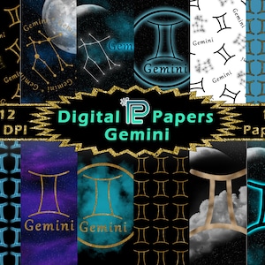 Gemini Digital Paper // Gemini Zodiac // Gemini Clipart // Astrology