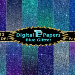 Blue Glitter Digital Paper // Blue Ombre Glitter // Digital Background // Scrapbooking // Clipart // JPG