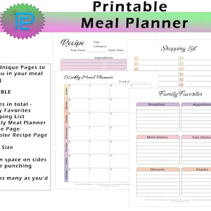 Meal Planner Printable, Weekly Meal Planner Printable, Meal Prep Planner, Meal Tracker