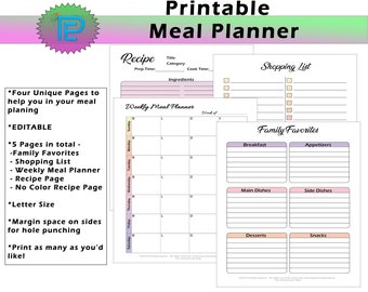 Weekly Meal Planner Printable, Meal Planning, Meal Prep Planner, Meal Planner PDF