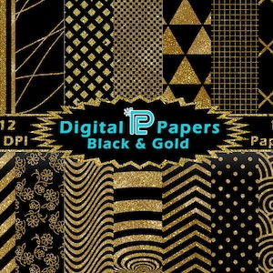 Black and Gold Digital Paper // Gold Glitter // Digital Background // Scrapbooking // JPG // PNG // Clipart