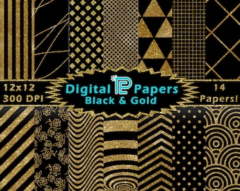 Black and Gold Digital Paper // Gold Glitter // Digital Background // Scrapbooking // JPG // PNG // Clipart