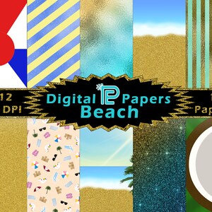 Beach Digital Paper // Tropical Digital Paper // Beach Digital Background // Scrapbooking // Clipart // PNG // JPG