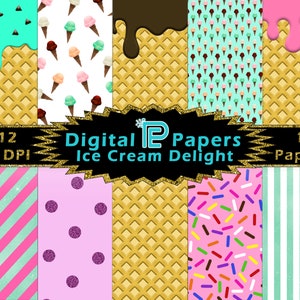 Eiscreme Digital Paper // Digitale Papiere // Digitaler Hintergrund // Clipart // Sweets // Waffel cone //