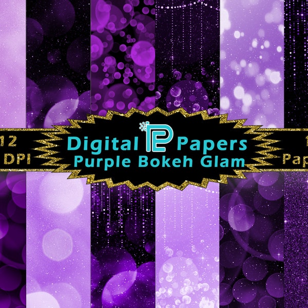 Purple Glitter Bokeh Digital Paper // Glam // Digital Background // Glitter Clipart // JPG // Bokeh