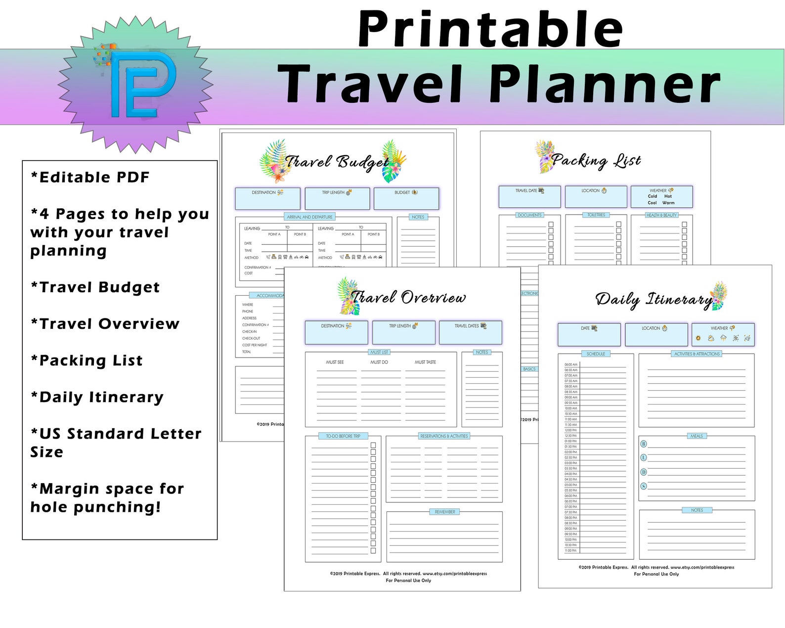 Printable Travel Planner // Trip Planner // Editable Instant Download ...