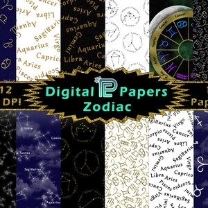 Sternzeichen Digitales Papier // Astrologie Digital Paper Pack // Astrologie // Astrologie // Sternzeichen Clipart