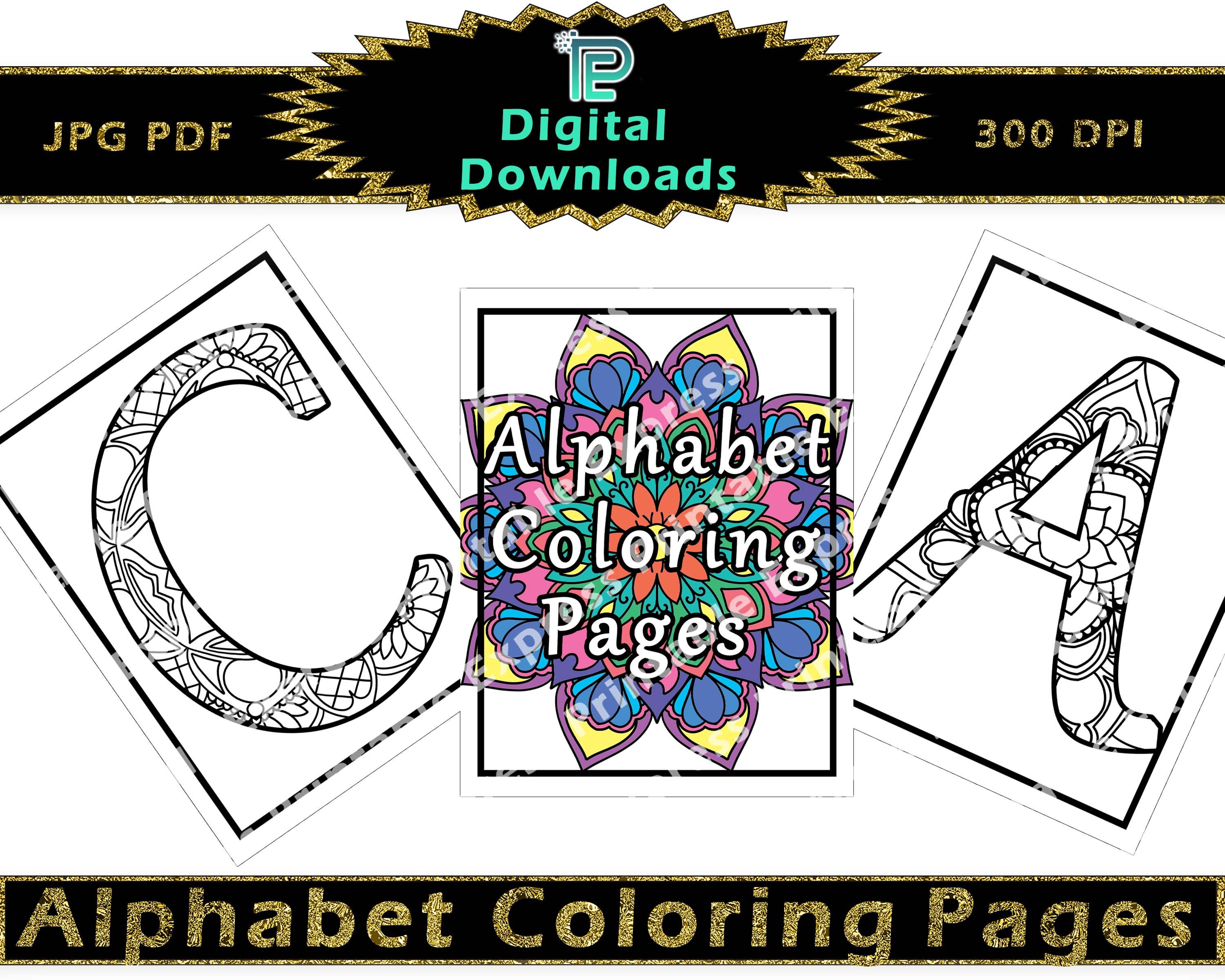 Alphabet Coloring Pages // Adult Coloring Pages // Digital Download Coloring Pages - Etsy
