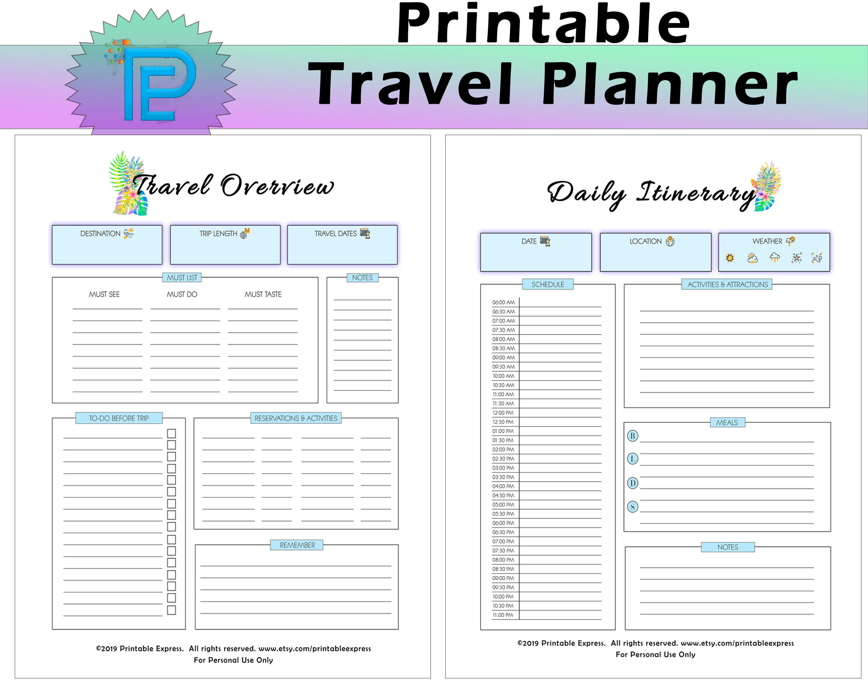 Printable Travel Planner // Trip Planner // Editable Instant Etsy
