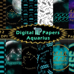 Papier numérique du Verseau // Zodiaque du Verseau // Clipart du Verseau // Astrologie