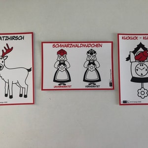 3er Schwarzwald Postkarten Set: Hirsch, Schwarzwaldmädchen, Kuckucksuhr