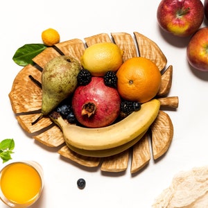 Wooden fruit tray, monstera plant leaf , serving tray, fruit bowl, wood tray, decorative tray, table decor, kitchen decor, housewarming gift image 5