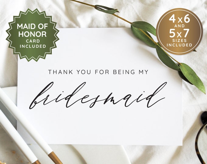 Thank You for Being My Maid of Honor Card 4x6 Instant Download - Etsy