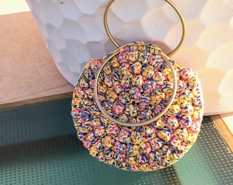 Free shipping, Made to order, Handwoven tote, Crochet tote, Round bag, Multicolored tote, Bronze handles, Raffia tote,   "Arion"