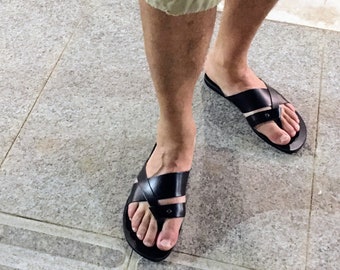 Leather outer sole, Slide in Sandals, Mens Leather Sandals, Black leather sandals For Men, Made from Genuine Leather in Greece &quot;Demosthenes&quot;