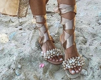 Wedding shoes, Wedding Sandals Pearl, Sandals for brides, Bridal sandals, Handmade sandals, Wedding Leather sandals, Free shipping