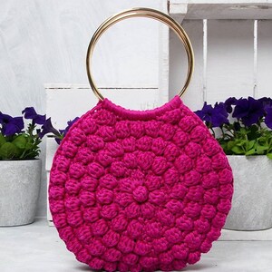 Free shipping, Ulla Johnson Lia Tote Inspired, Crochet Bag, Multi Color Options, Bubble Bag, Metal Hoop Handles in Three Colors image 3
