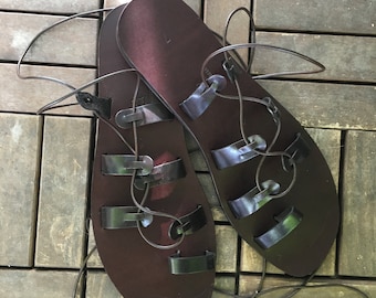 Gladiator Sandals, Mens Leather Sandals, Genuine Leather Sole, Greek Sandals, Lace up sandals, Made from Genuine Leather in Greece, &quot;Aries&quot;
