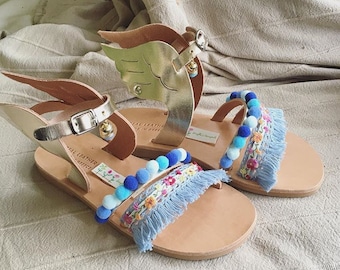 Kids leather sandals, Baby Sandals, Decorated  Sandals for Kids, Boho kids sandals, Toddlers Sandals, Sandales Bebe, Sandales Filles "Belle"