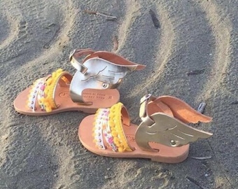 Kids leather sandals, Decorated  Sandals for Kids, Boho kids sandals, Toddlers Sandals, Sandales Bebe, Sandales Filles "Honeybee"