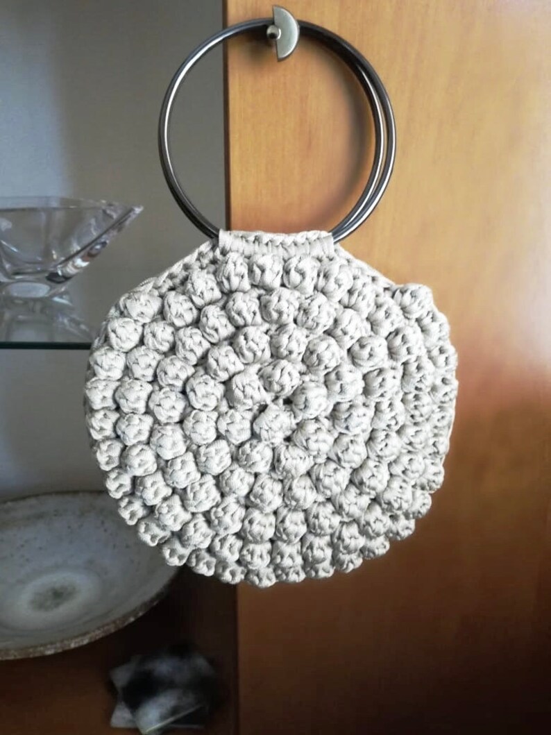Free shipping, Ulla Johnson Lia Tote Inspired, Crochet Bag, Multi Color Options, Bubble Bag, Metal Hoop Handles in Three Colors image 2