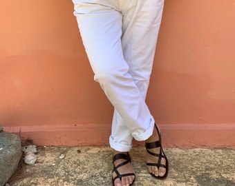 FREE SHIPPING -Handmade Roman  Grecian Leather sandals For Men - NEW with Leather Outer Sole - Made from Genuine Leather in Greece   &quot;Iason&quot;