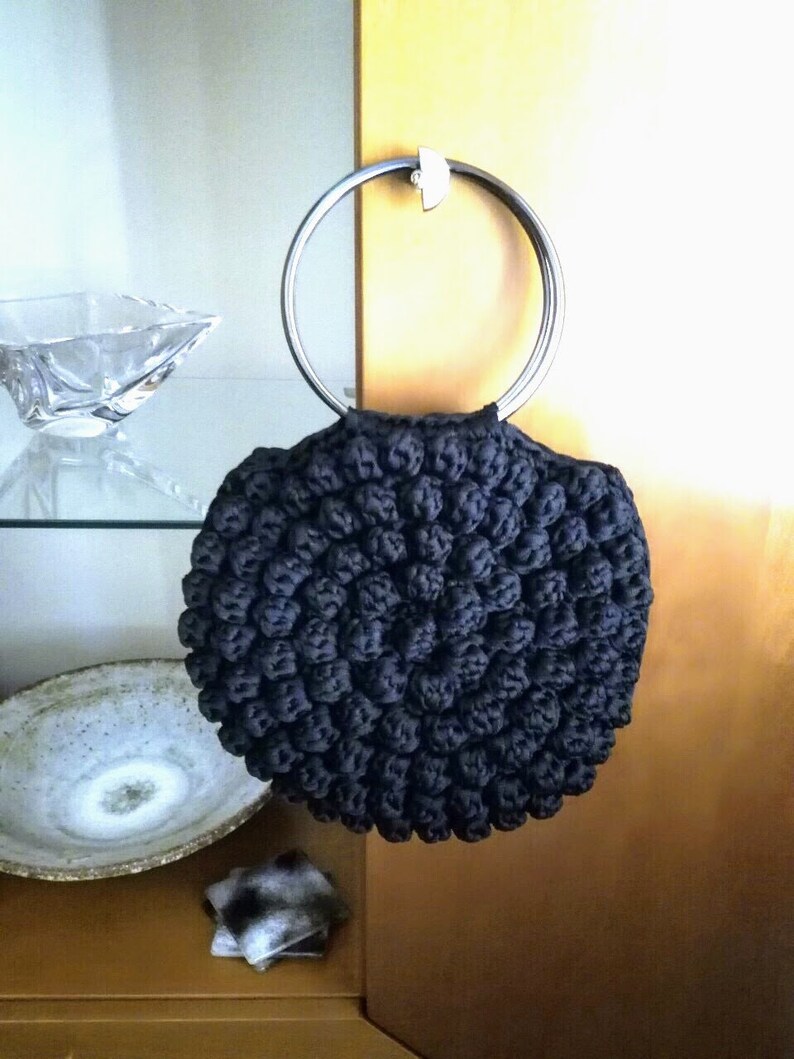 Free shipping, Ulla Johnson Lia Tote Inspired, Crochet Bag, Multi Color Options, Bubble Bag, Metal Hoop Handles in Three Colors image 1