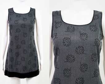 1990s terciopelo flor gris mini vestido / tamaño 2