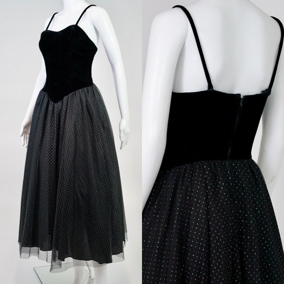 1950s Glitter Tulle Party Dress w Velvet Bodice -… - image 1