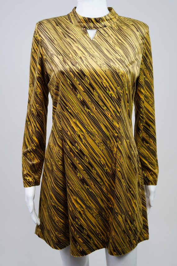 Vintage 1970s Velvet Psychedelic Mini Dress - M - image 4