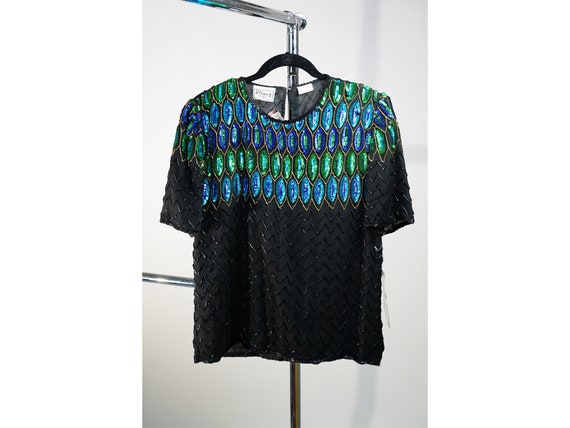 1980's Art Deco Silk & Sequin Blouse NWT - M - image 1