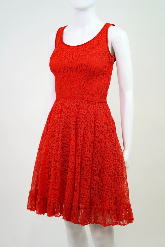 Vintage 1960s Romantic Red Lace Dress | Size 0 - image 3