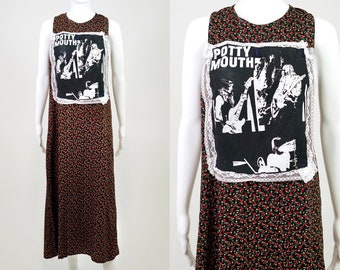 Vintage 1990s Floral “Potty Mouth” Customized Grunge Maxi Dress - M