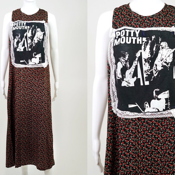 Vintage 1990s Floral “Potty Mouth” Customized Grunge Maxi Dress - M