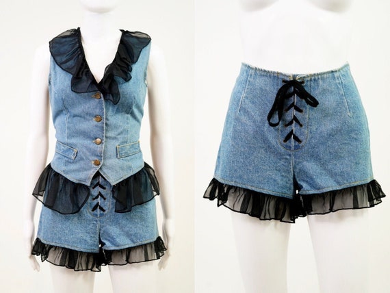 Vintage 1990s Denim & Chiffon Ensemble | Size 2
