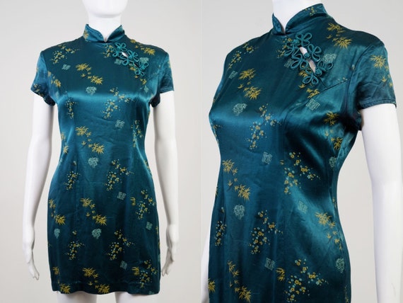 Vintage 90s Teal Oriental Mini Dress - 0