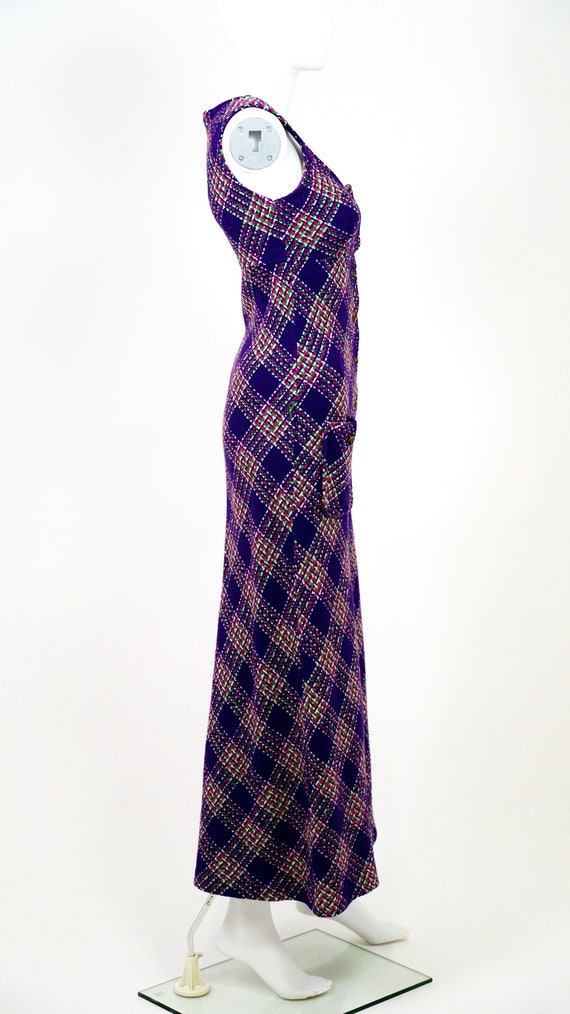 Vintage 1970’s Purple Diamond Knit Button Down Dr… - image 8