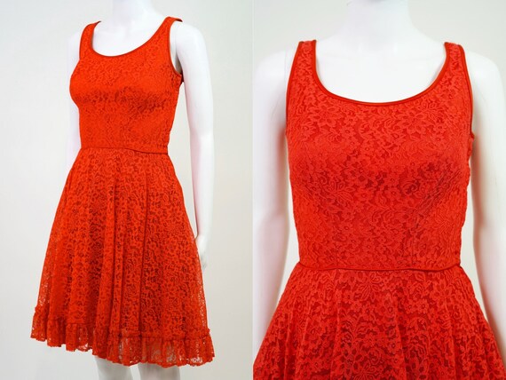 Vintage 1960s Romantic Red Lace Dress | Size 0 - image 1