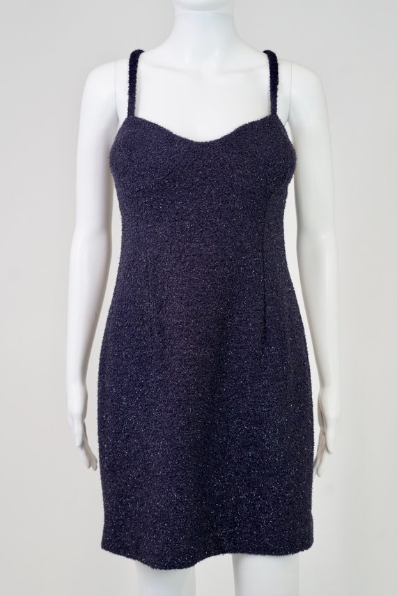 Vintage 1990s Fuzzy Shimmer Purple Mini Dress - 14 - image 2