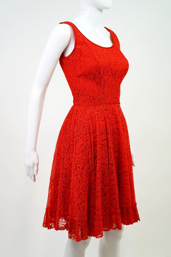 Vintage 1960s Romantic Red Lace Dress | Size 0 - image 6
