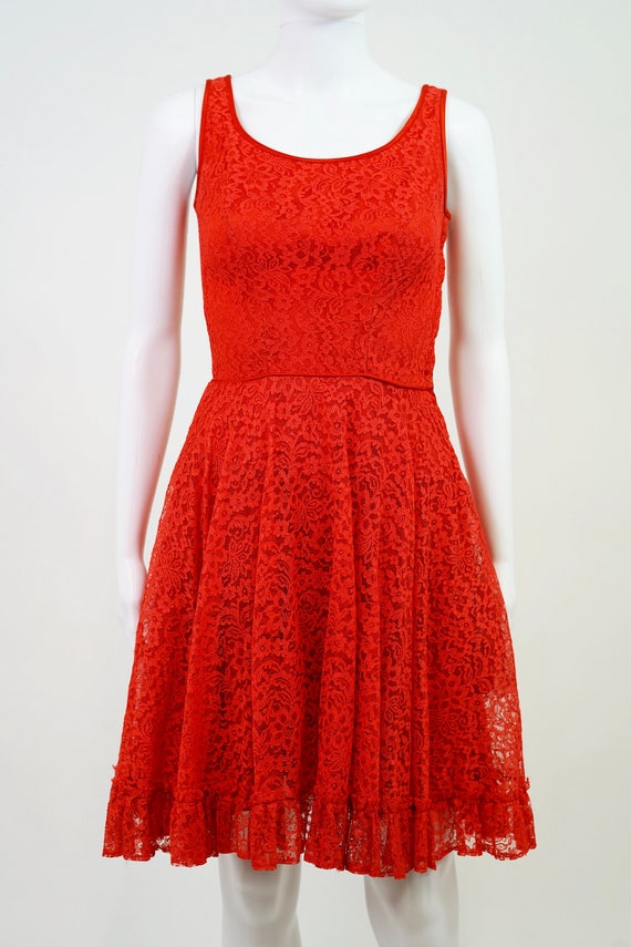 Vintage 1960s Romantic Red Lace Dress | Size 0 - image 2