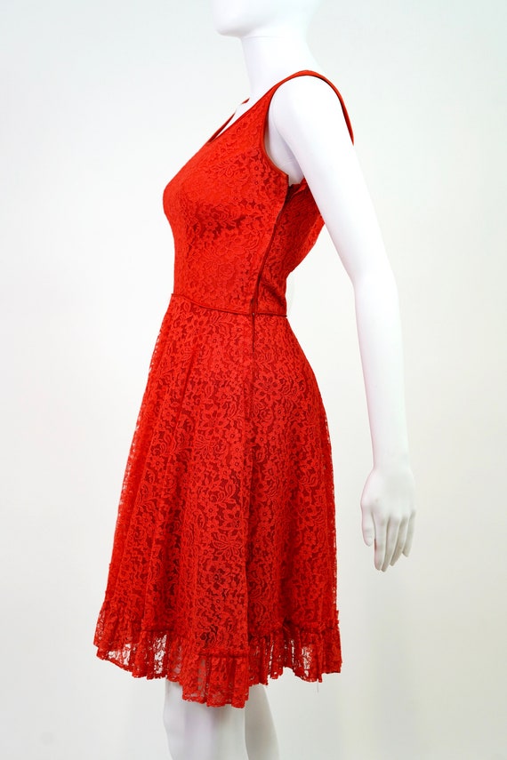 Vintage 1960s Romantic Red Lace Dress | Size 0 - image 4