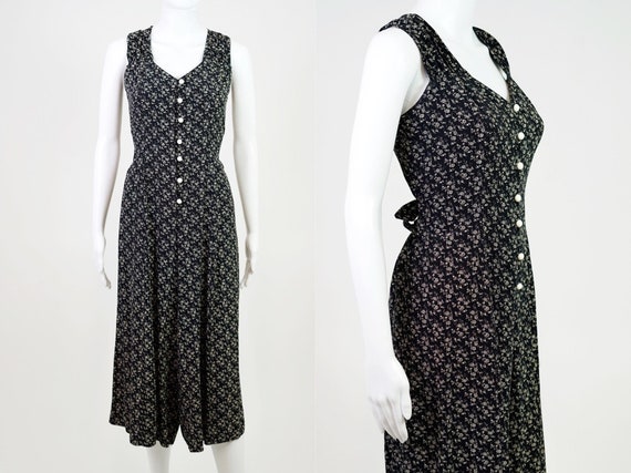 Vintage 1990s Grunge Floral Button Up Jumpsuit - S