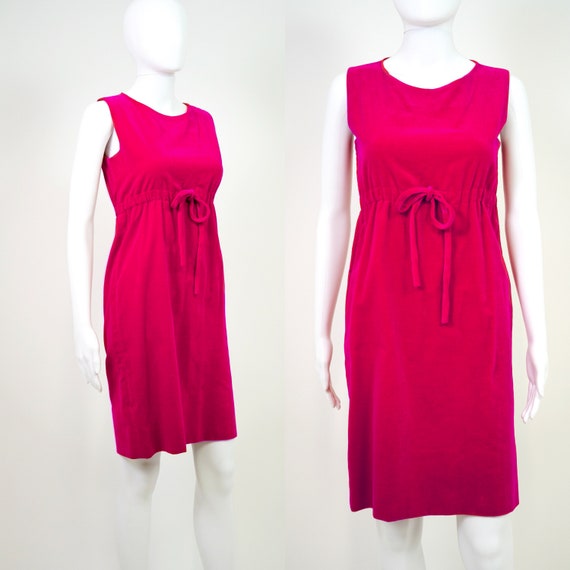 Vintage 1960s Ellen Tracy Hot Pink Velvet Shift D… - image 1