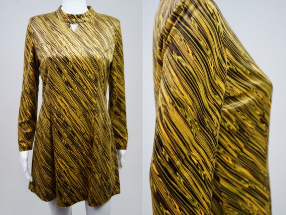 Vintage 1970s Velvet Psychedelic Mini Dress - M - image 1