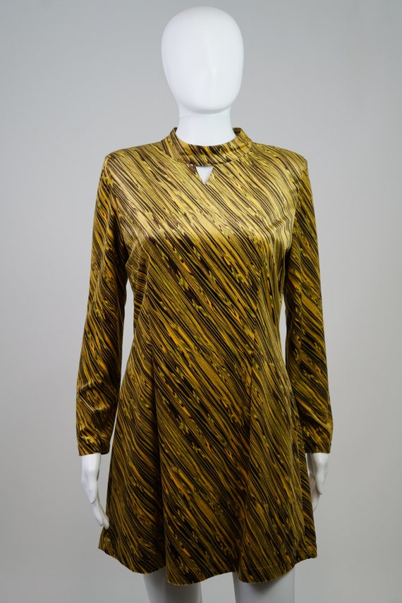 Vintage 1970s Velvet Psychedelic Mini Dress - M - image 2