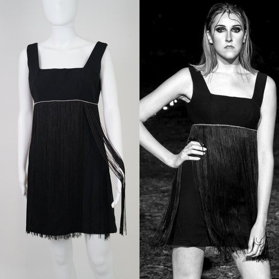 Vintage 1960s Does 1920s Mod Rhinestone & Fringe L