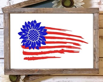Girasol 4 de julio svg - 4 de julio svg, girasol svg, bandera americana svg, américa svg, archivos svg para cricut, diseños de sublimación